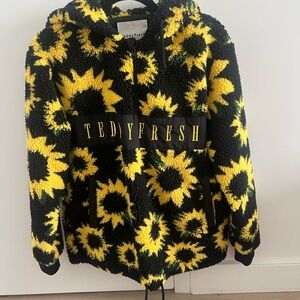 Teddy Fresh Black & Yellow Sunflower Sherpa Hoodie